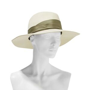 Rag & Bone Cream Wide-Brimmed Felt Hat with Olive Green Ribbon size M